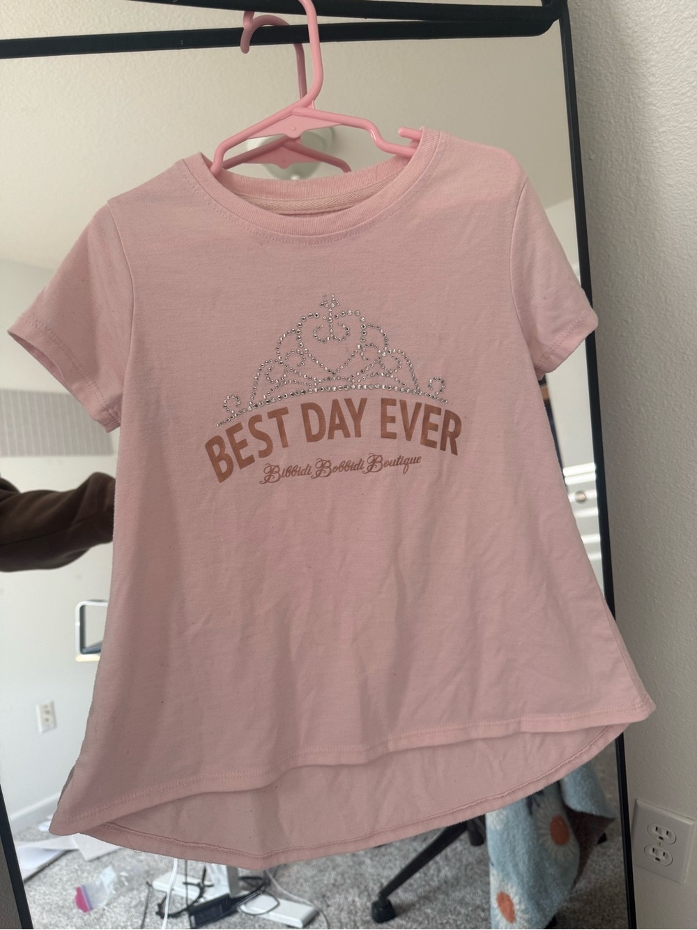 Disney Pink Short Sleeve Tee with Glitter Tiara Graphic